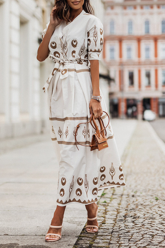 Isalina - Elegante abito vintage stampato con cintura