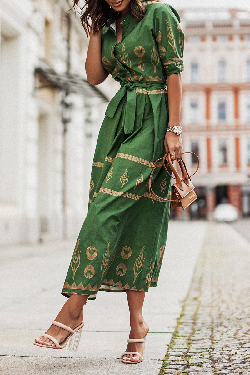 Isalina - Elegante abito vintage stampato con cintura
