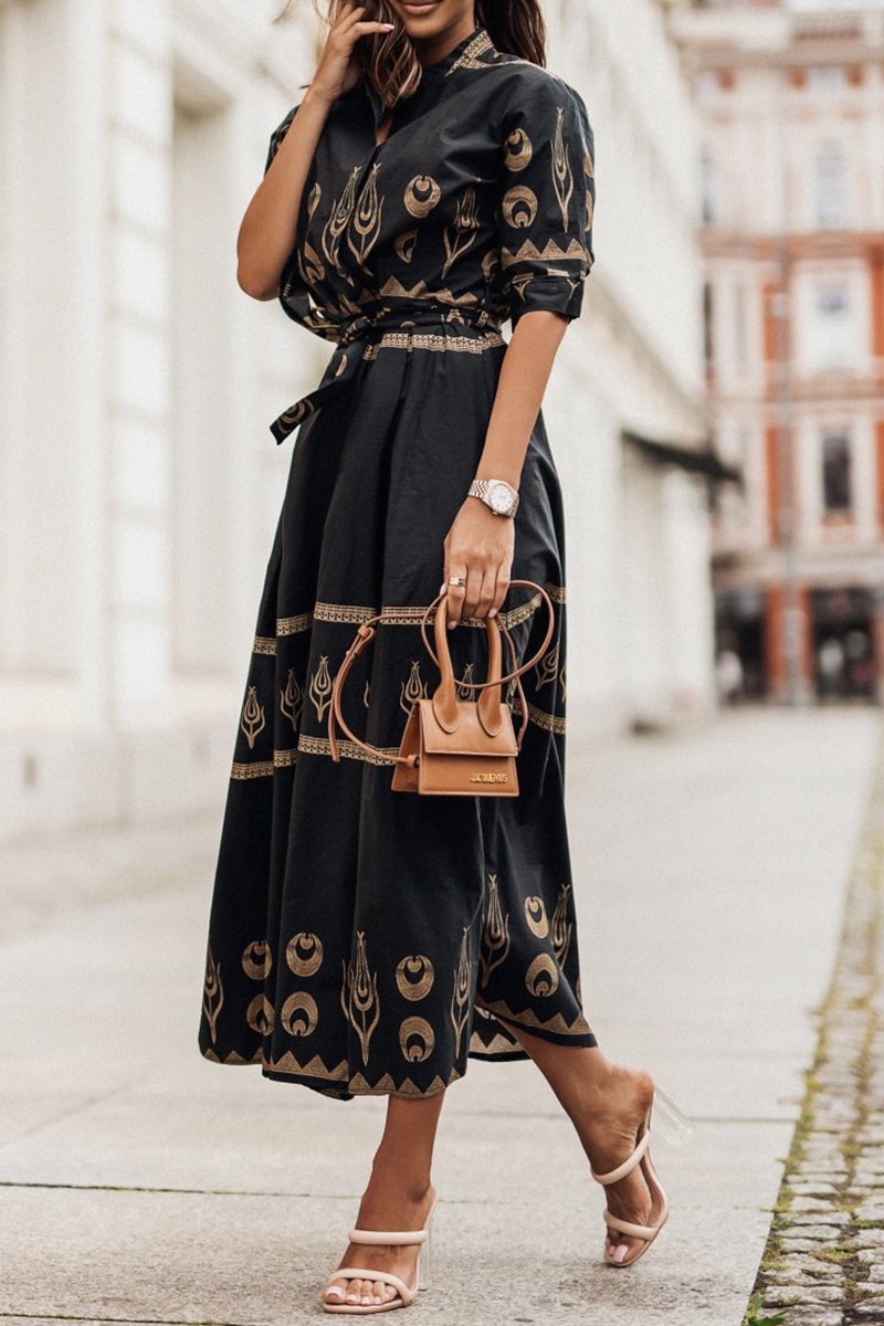 Isalina - Elegante abito vintage stampato con cintura