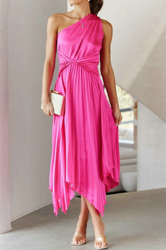 Alina - Elegante abito midi monospalla plissettato