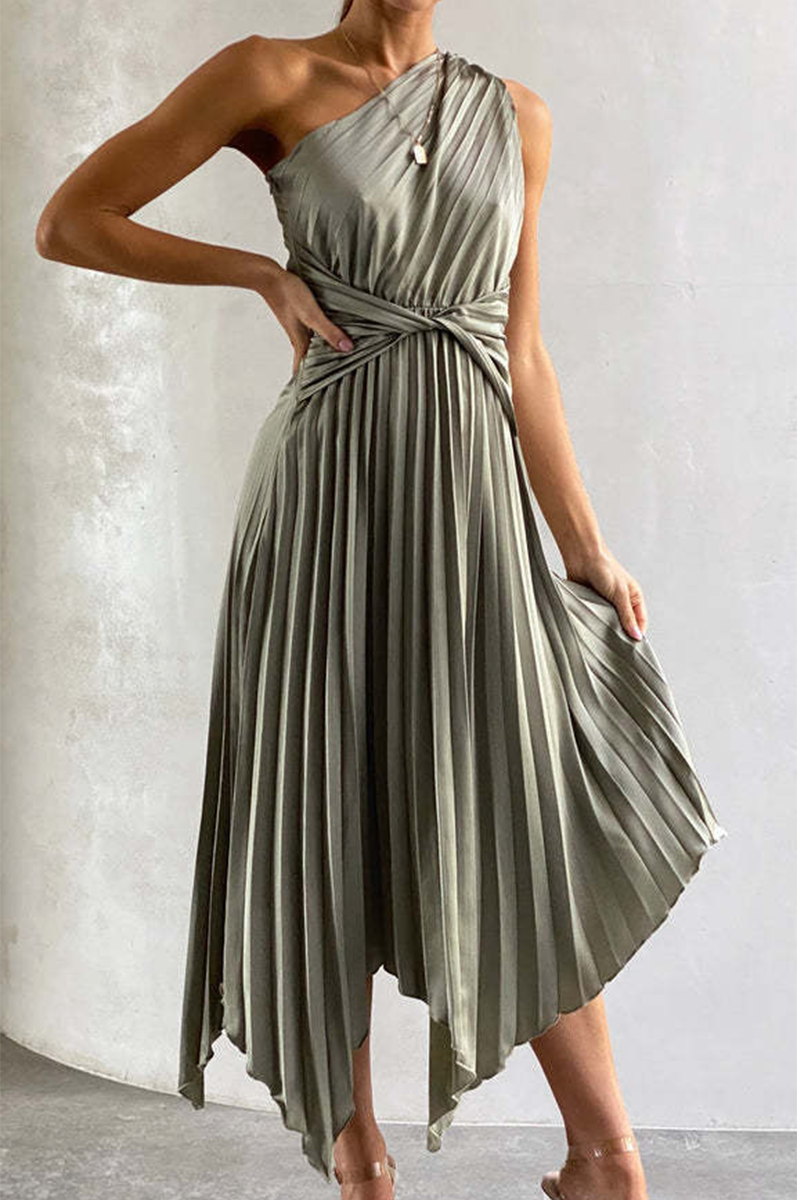 Alina - Elegante abito midi monospalla plissettato
