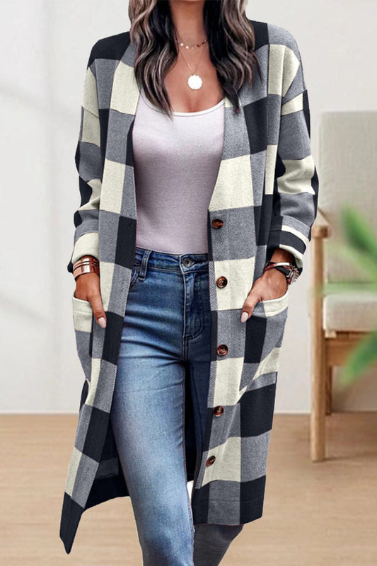 Celestine - Elegante Cappotto Largo a Quadri con Bottoni