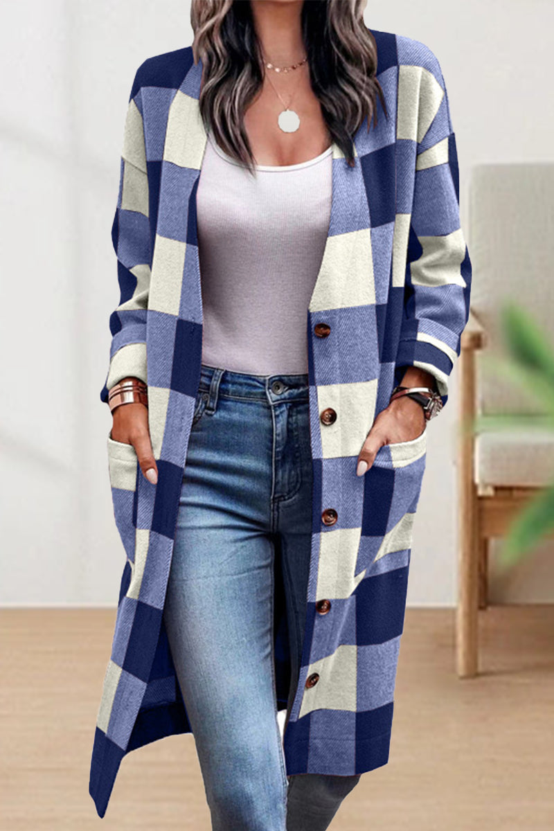 Celestine - Elegante Cappotto Largo a Quadri con Bottoni