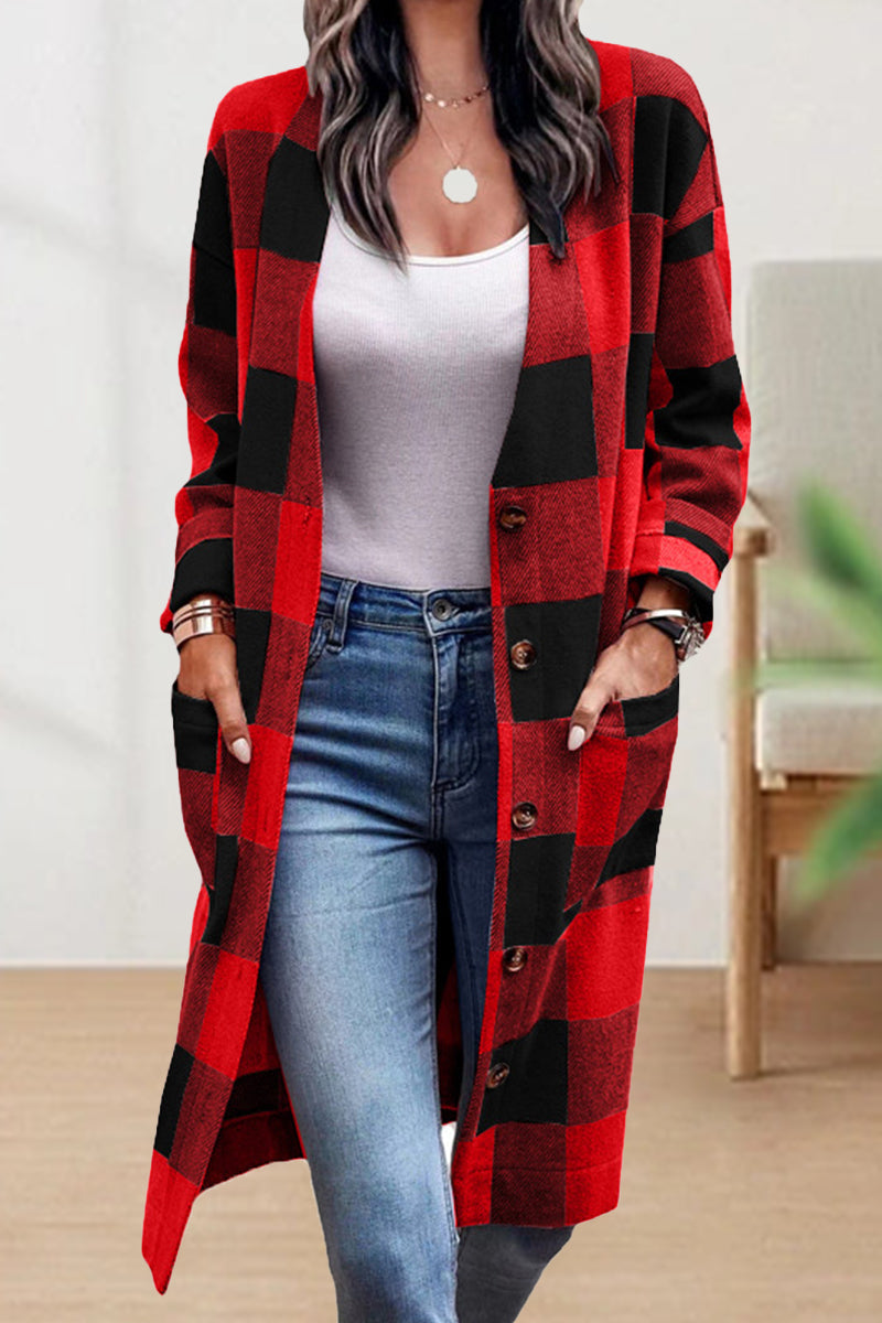 Celestine - Elegante Cappotto Largo a Quadri con Bottoni