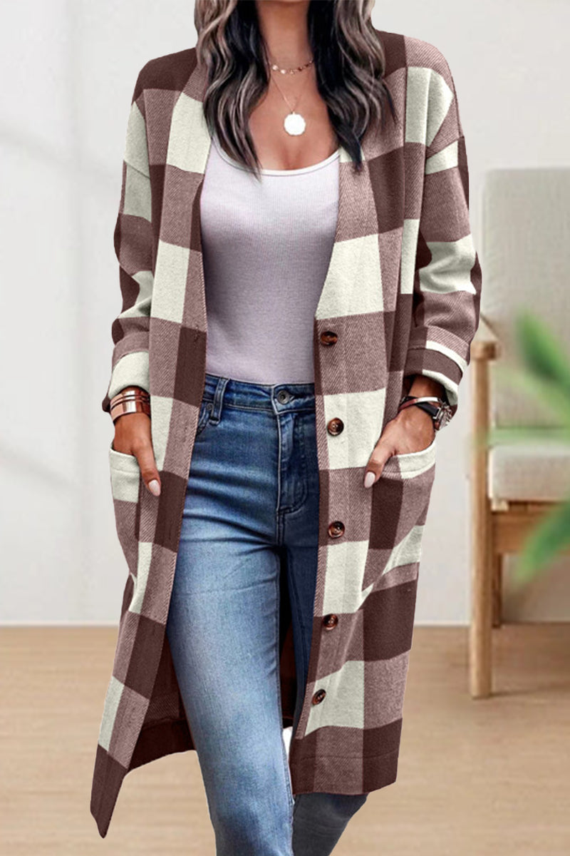 Celestine - Elegante Cappotto Largo a Quadri con Bottoni