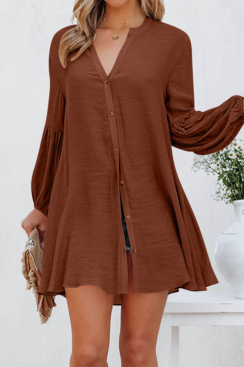 Emmalyn - Blusa elegante con scollo a V e maniche lunghe