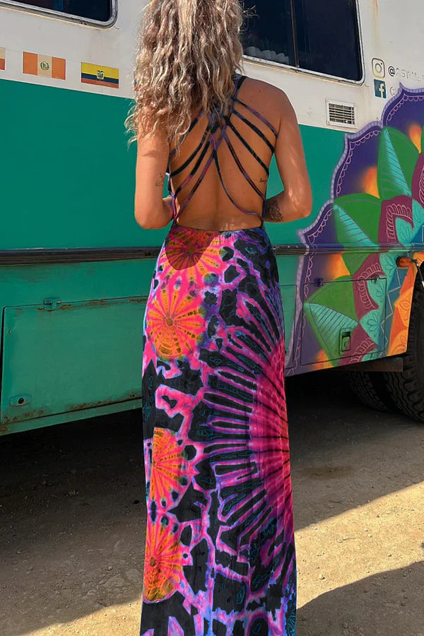 La Bamba - Maxi abito stretch allacciato sul retro con stampa tie-dye