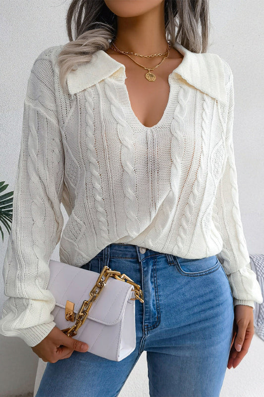 Zoe - Blusa elegante in maglia a maniche lunghe con scollo a U e colletto alto