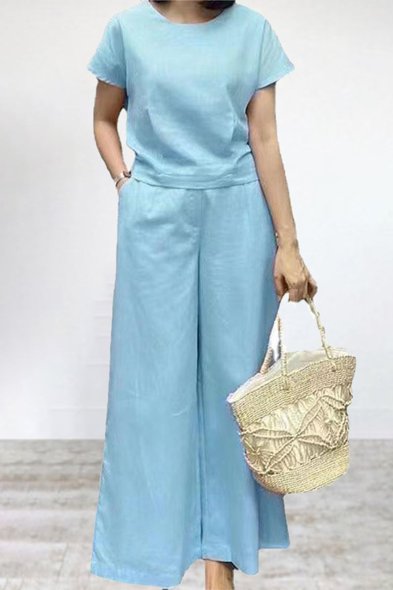 Seren - Completo casual con t-shirt girocollo e pantaloni a gamba larga