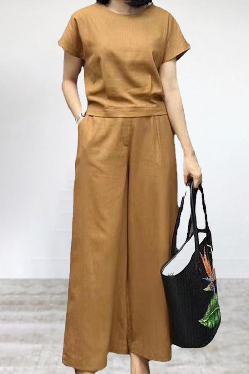 Seren - Completo casual con t-shirt girocollo e pantaloni a gamba larga