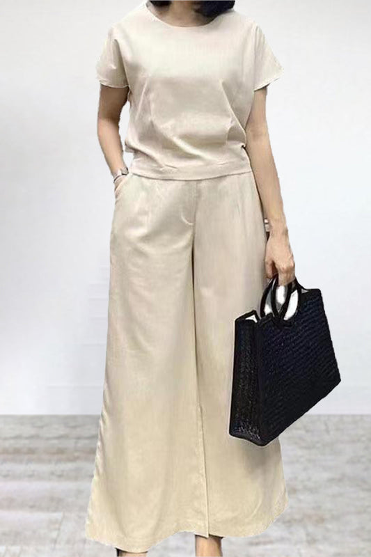 Seren - Completo casual con t-shirt girocollo e pantaloni a gamba larga