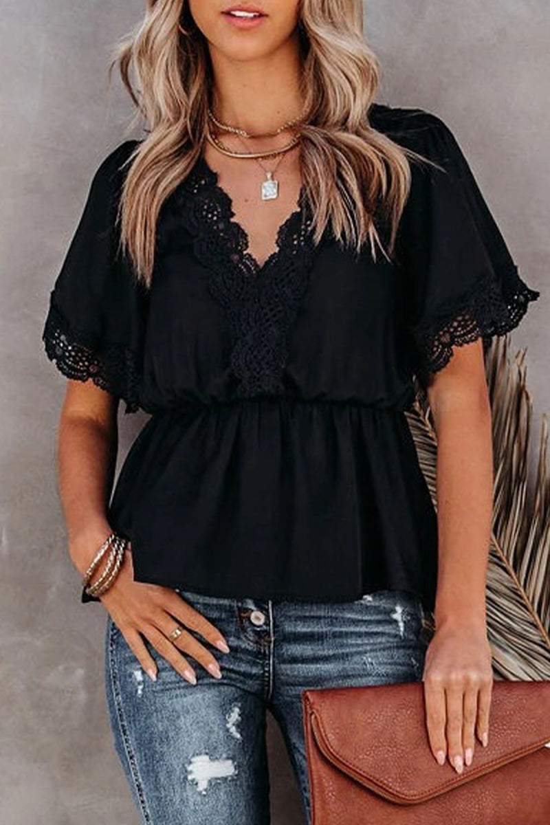 Gracia - Camicetta casual in pizzo con scollo a V