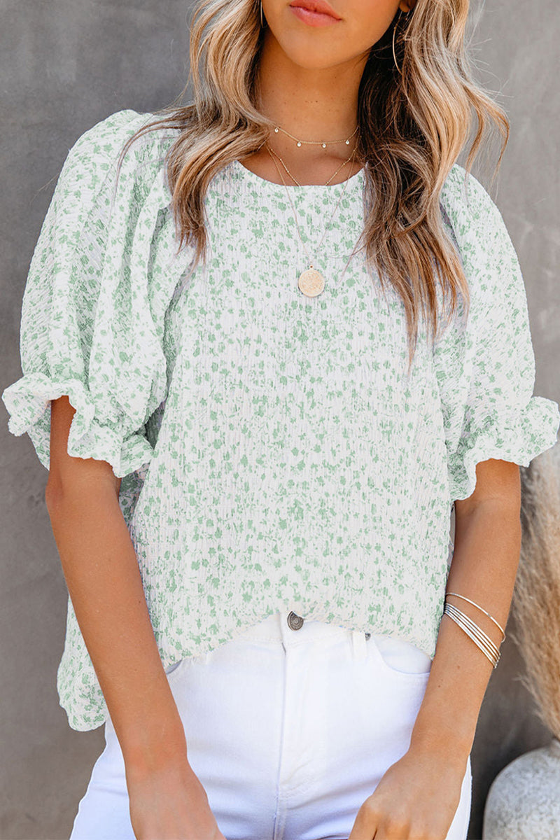 Marlene - Elegante blusa floreale con maniche a sbuffo