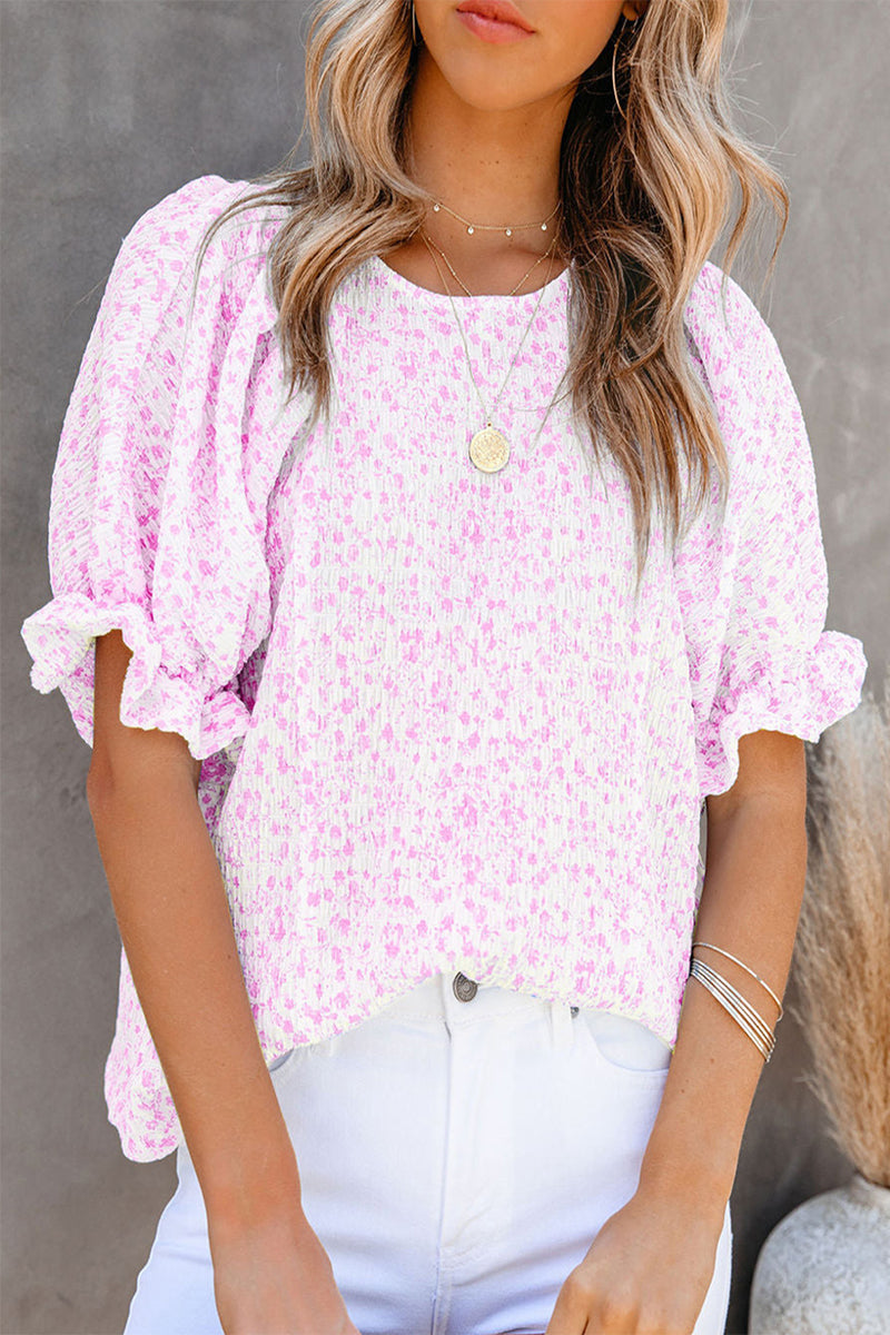 Marlene - Elegante blusa floreale con maniche a sbuffo