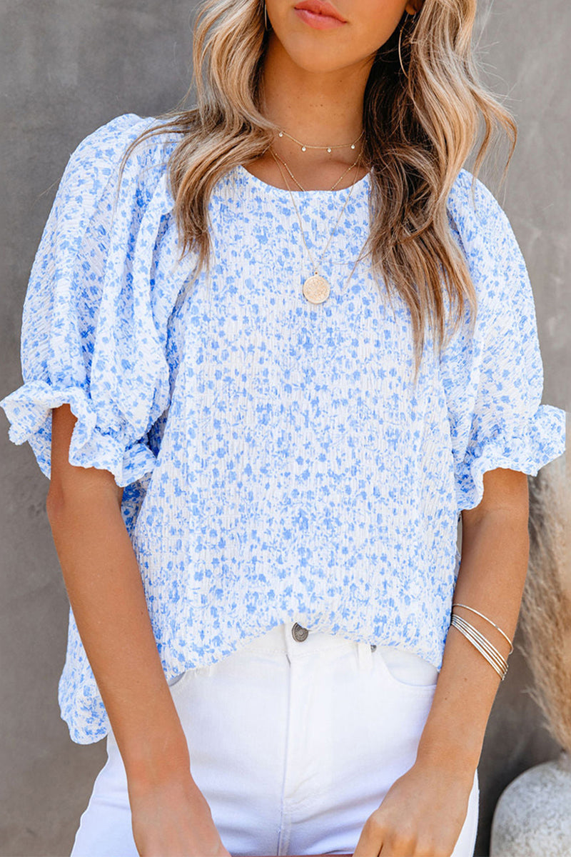 Marlene - Elegante blusa floreale con maniche a sbuffo