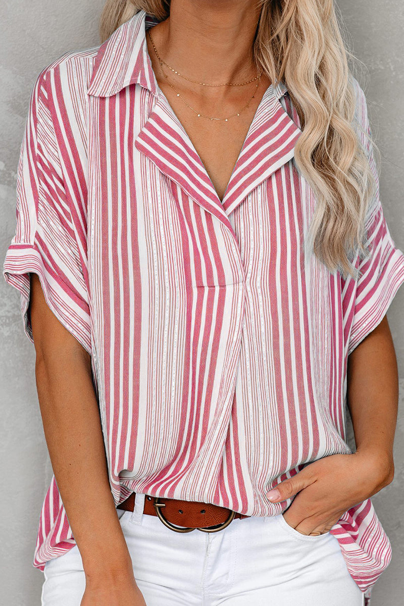 Kim - Elegante camicetta informale a righe con colletto alto