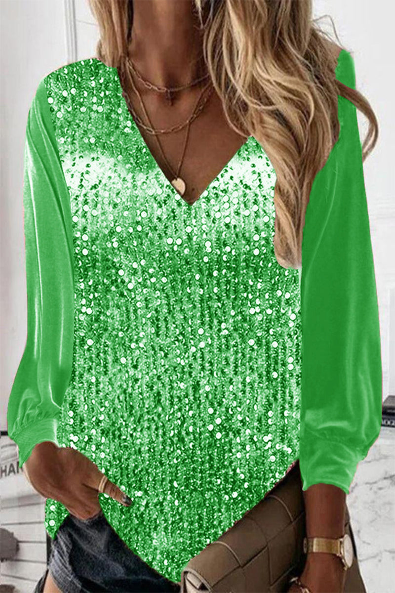 Nirvana - Blusa ampia con paillettes e maniche lunghe