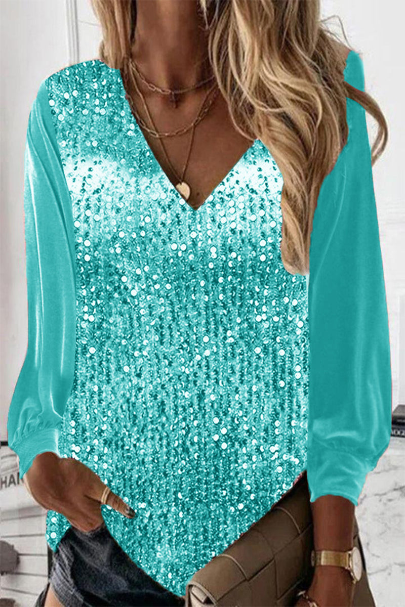 Nirvana - Blusa ampia con paillettes e maniche lunghe