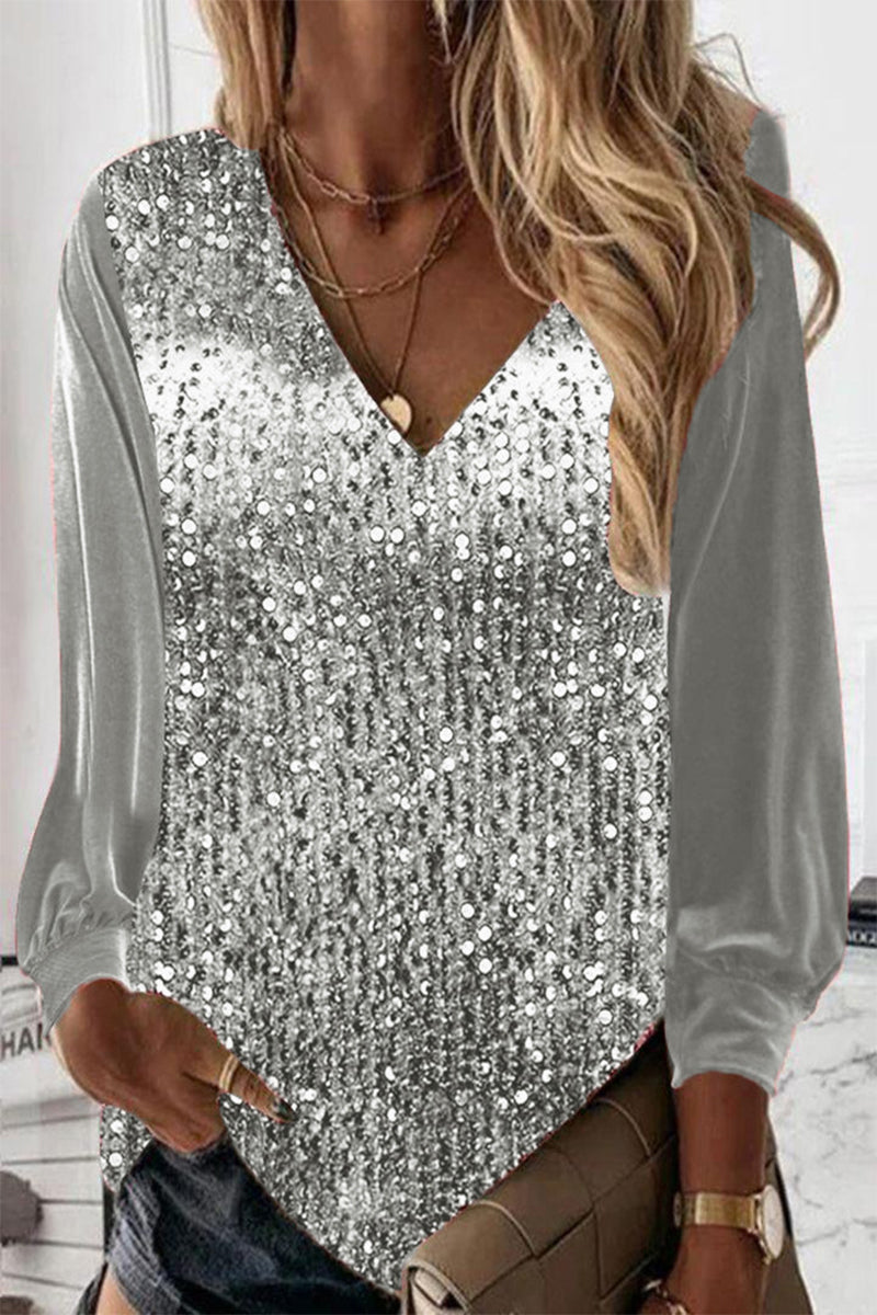 Nirvana - Blusa ampia con paillettes e maniche lunghe