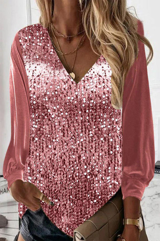 Nirvana - Blusa ampia con paillettes e maniche lunghe