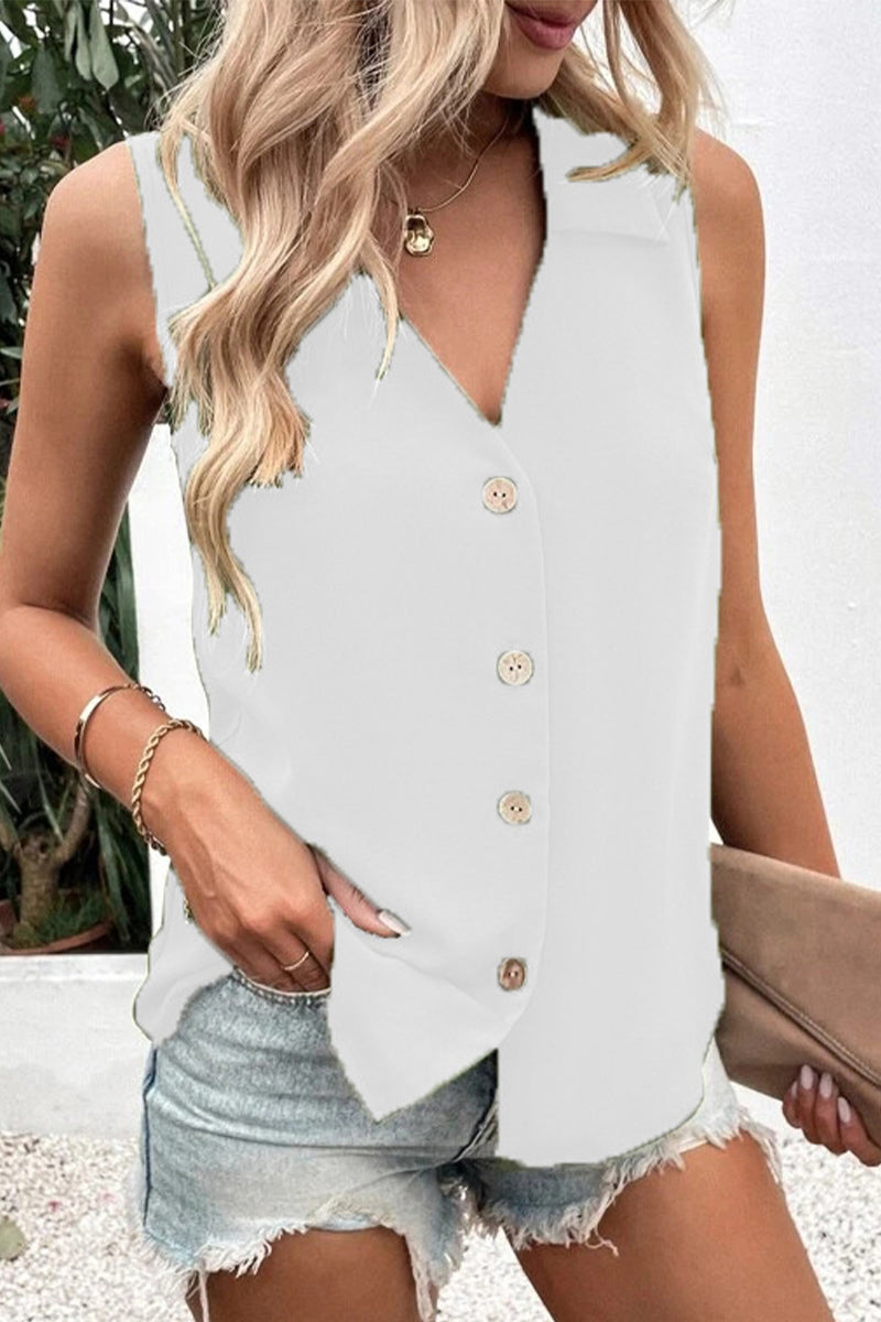 Charlene - Elegante canottiera con scollo a V e bottoni frontali