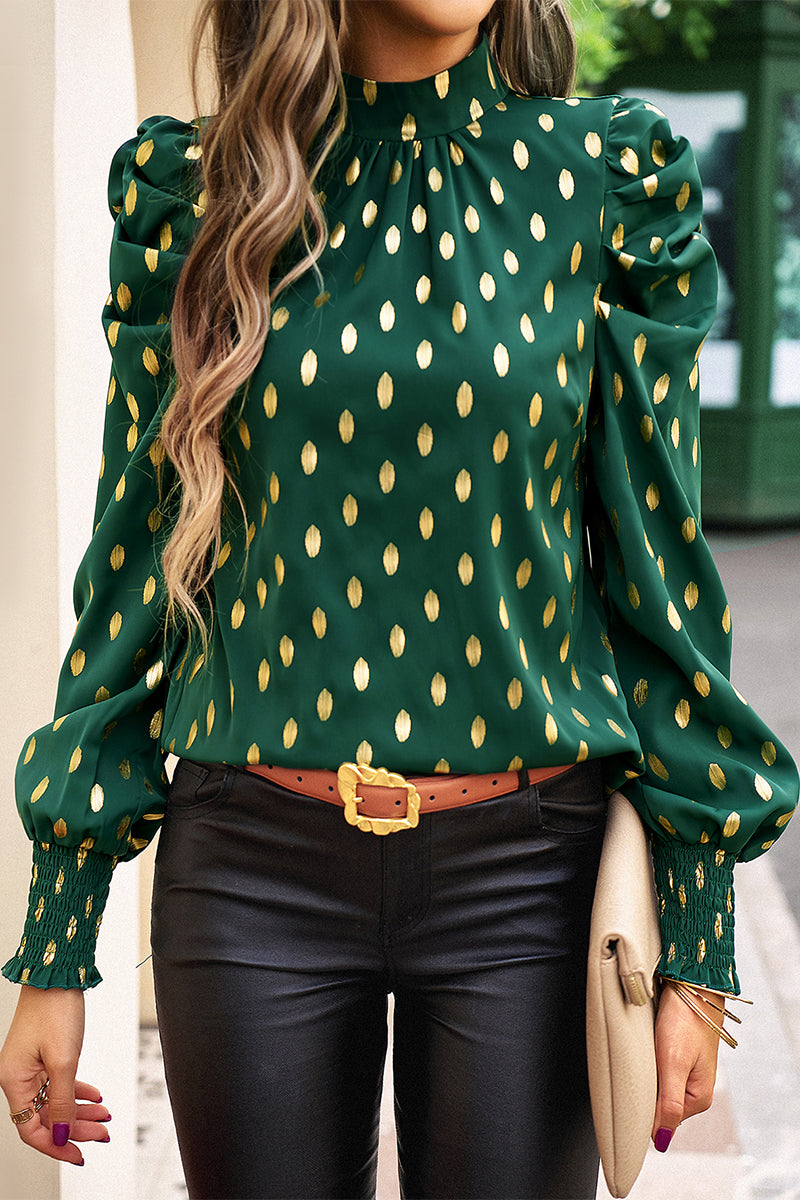 Deborah - Elegante blusa a pois con collo alto e maniche lunghe