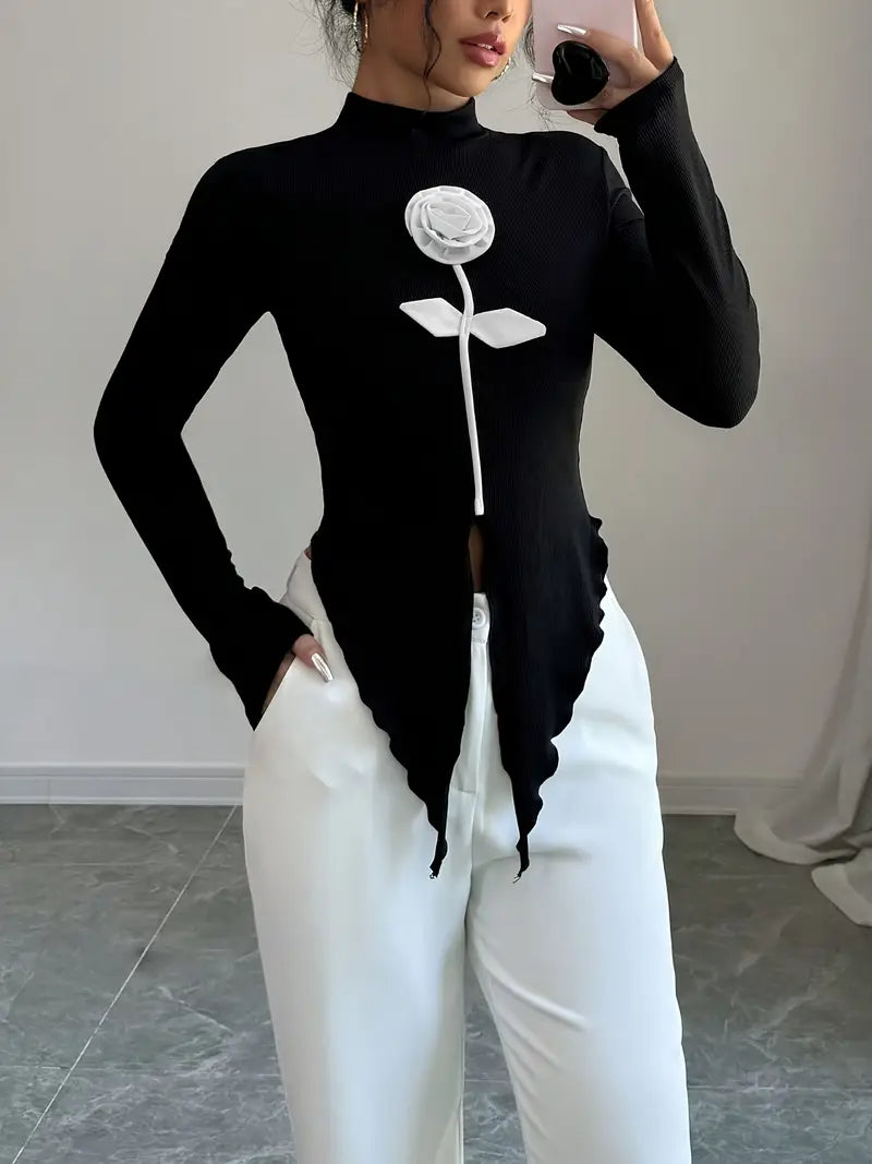 Georgia - Elegante T-shirt a maniche lunghe con collo alto