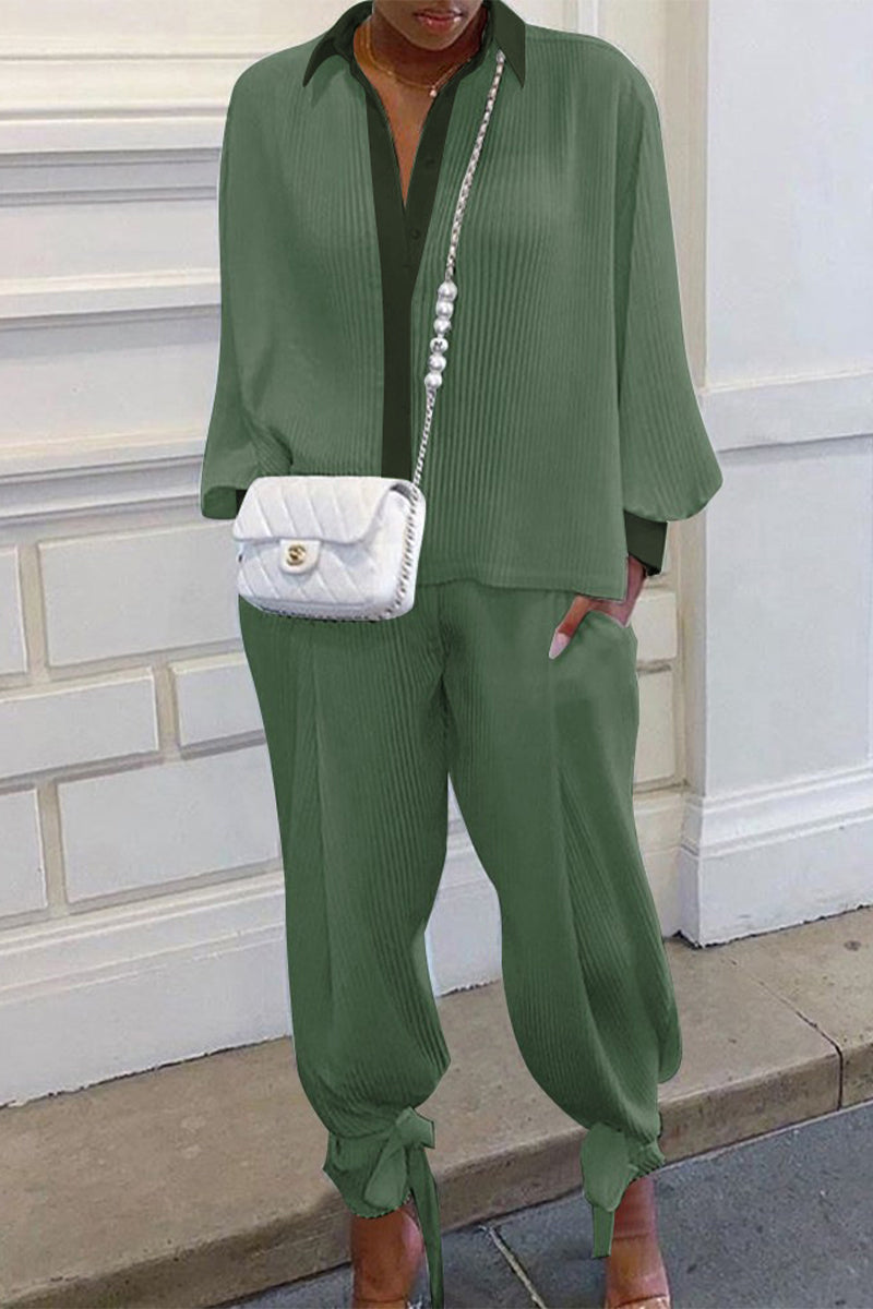 Wendy - Elegante completo con polo a costine a maniche lunghe e pantaloni
