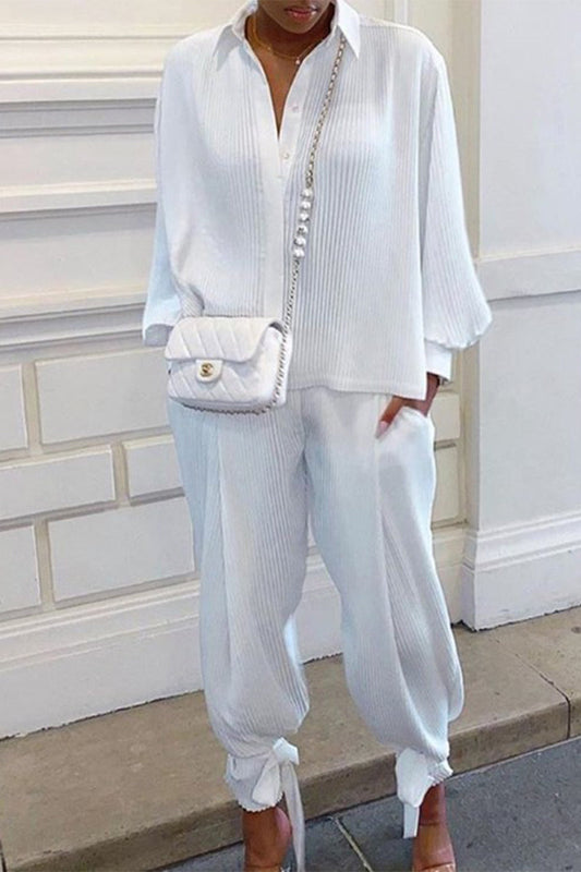 Wendy - Elegante completo con polo a costine a maniche lunghe e pantaloni