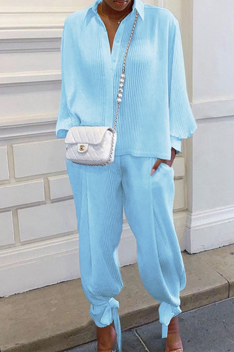 Wendy - Elegante completo con polo a costine a maniche lunghe e pantaloni