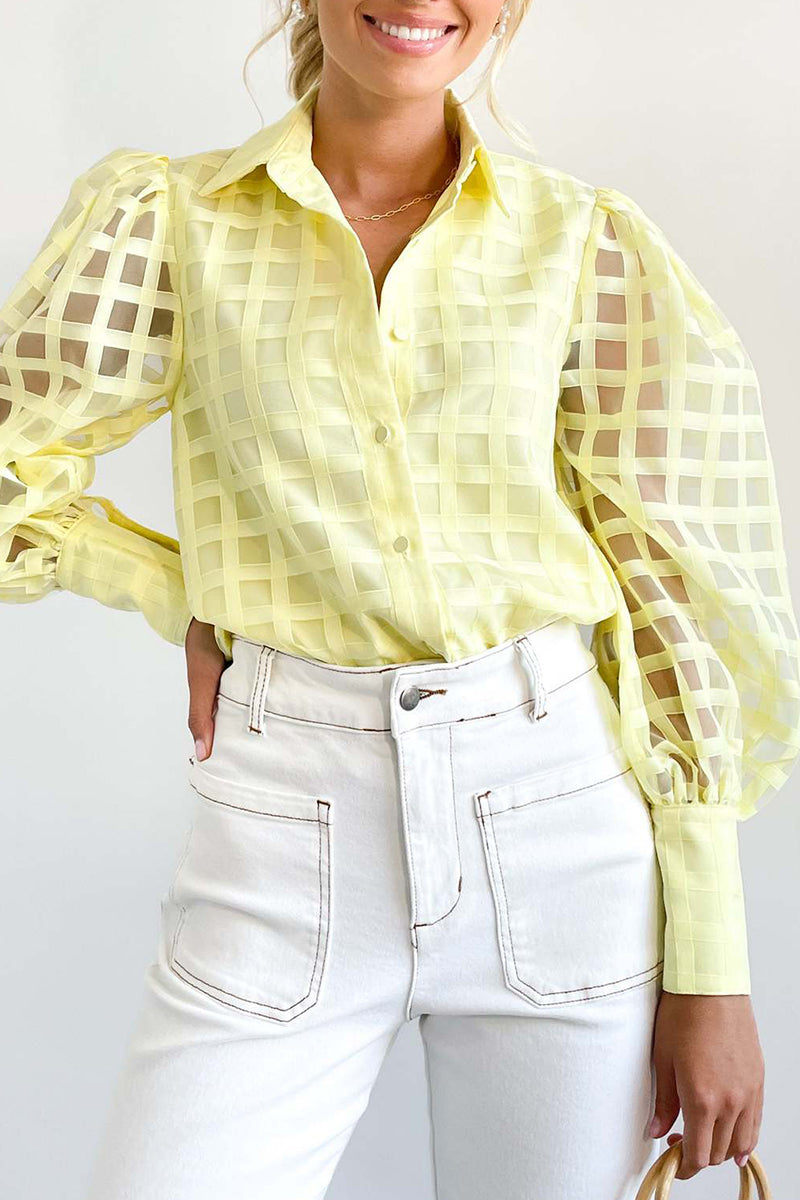 Marie - Elegante camicetta patchwork a maniche lunghe con colletto alto