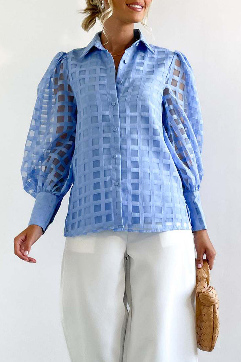 Marie - Elegante camicetta patchwork a maniche lunghe con colletto alto