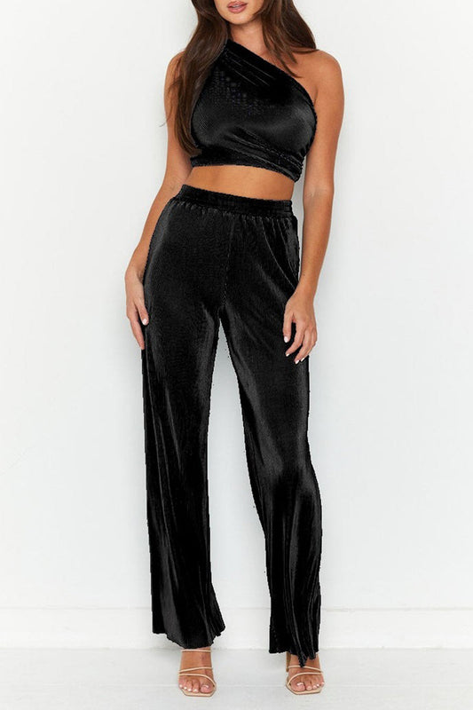 Maris - Elegante completo con top monospalla e pantaloni a gamba larga