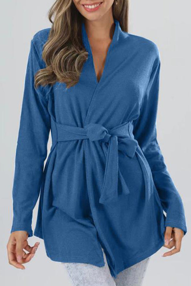 Lindzay - Giacca casual a maniche lunghe con scollo a V e cintura da annodare