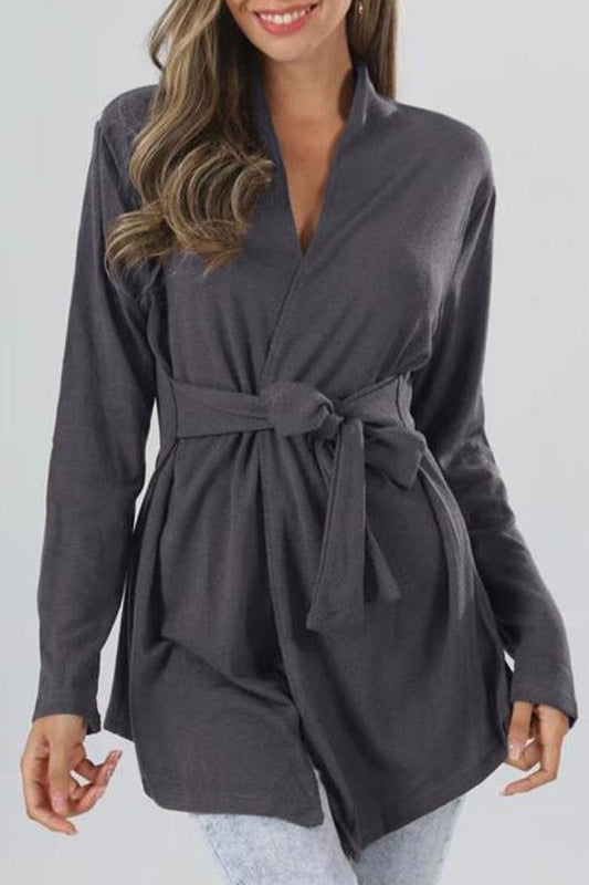 Lindzay - Giacca casual a maniche lunghe con scollo a V e cintura da annodare