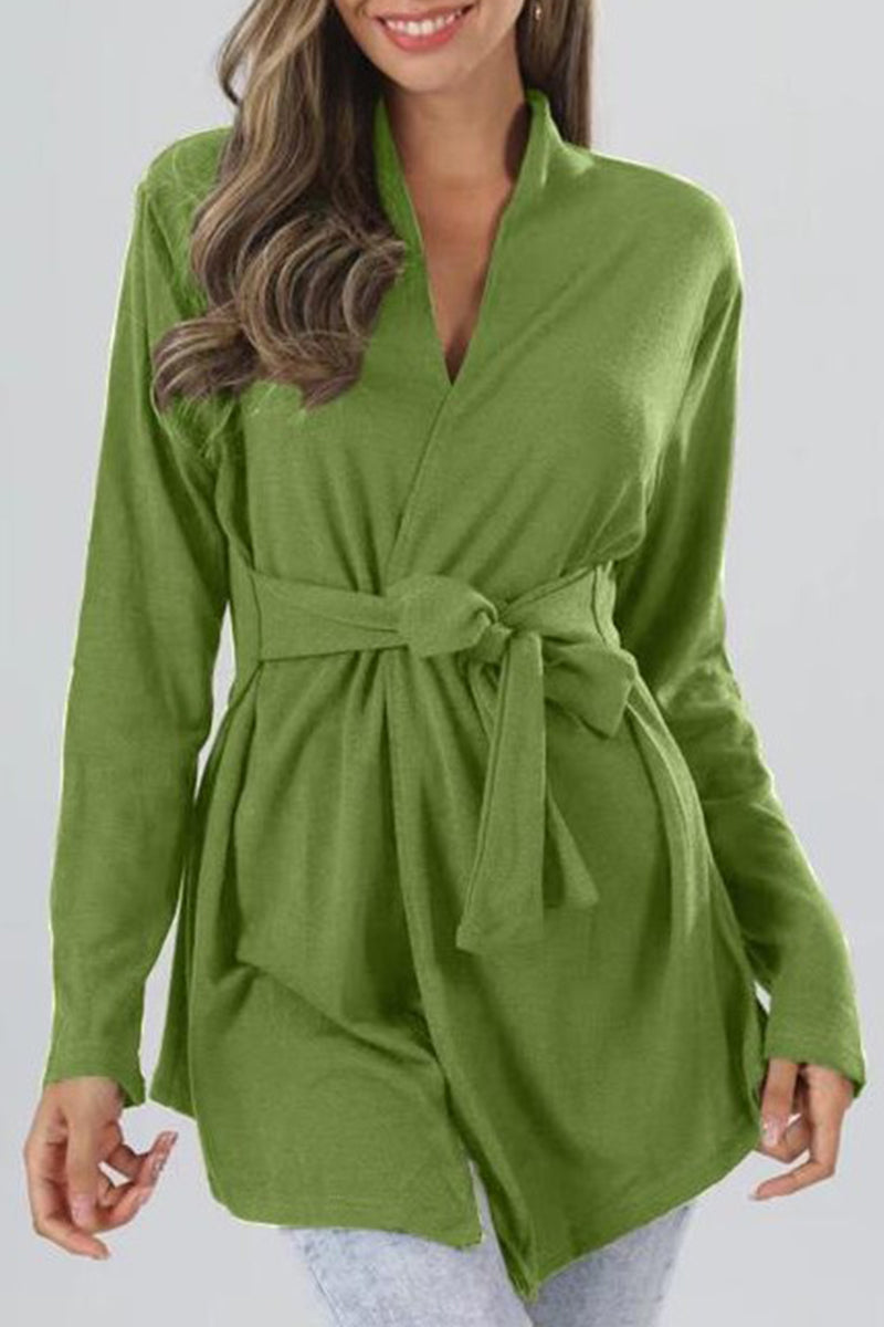 Lindzay - Giacca casual a maniche lunghe con scollo a V e cintura da annodare