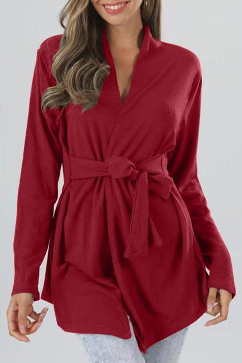 Lindzay - Giacca casual a maniche lunghe con scollo a V e cintura da annodare