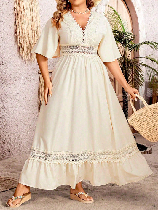 Charisse - Elegante abito maxi con scollo a V e linea ad A
