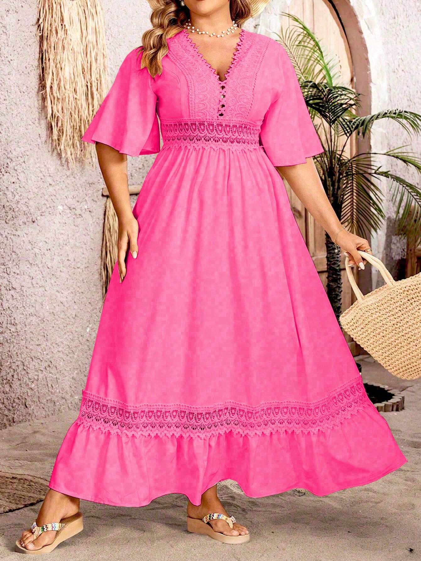 Charisse - Elegante abito maxi con scollo a V e linea ad A