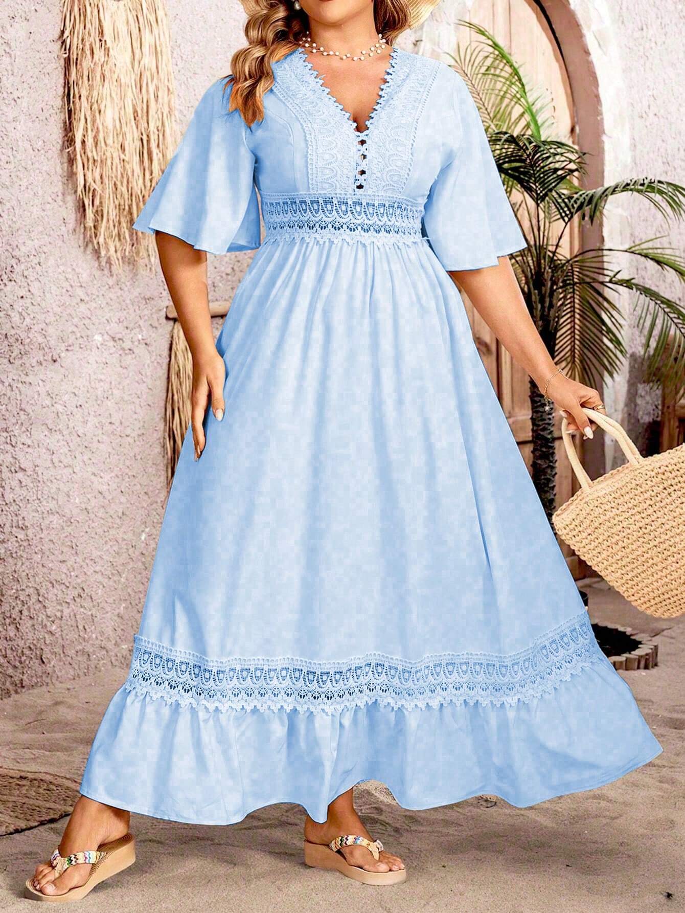 Charisse - Elegante abito maxi con scollo a V e linea ad A