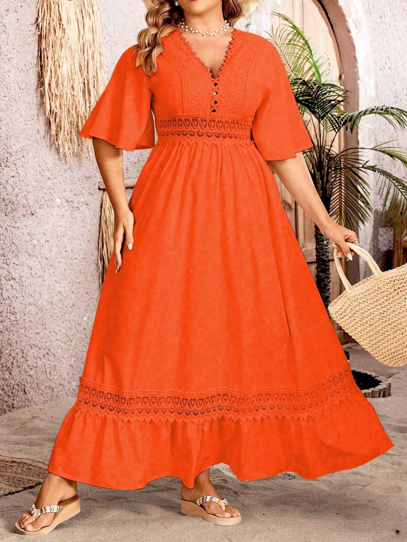 Charisse - Elegante abito maxi con scollo a V e linea ad A