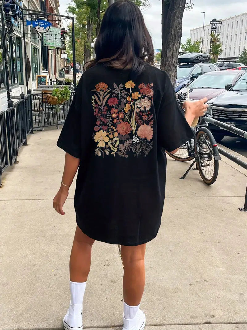 Iris - Abito t-shirt floreale con scollo tondo