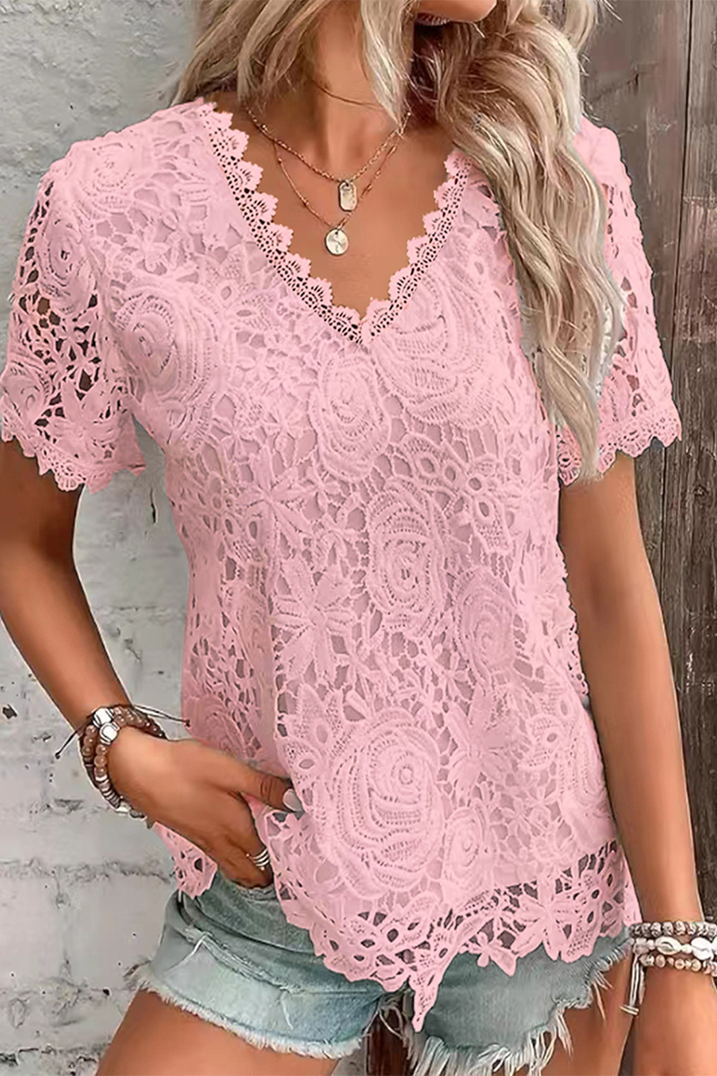 Lilith - Elegante blusa in pizzo floreale con scollo a V