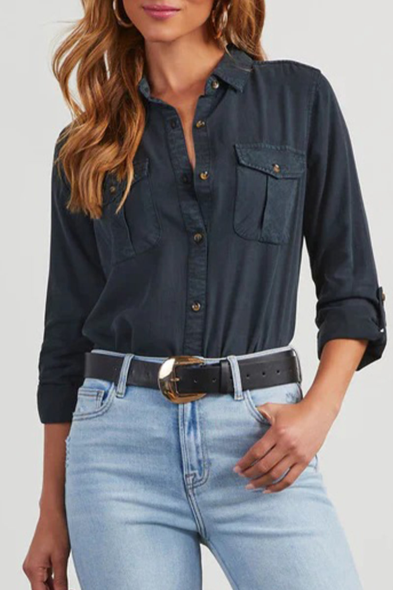 Rosalinda - Blusa casual a maniche lunghe con colletto e bottoni
