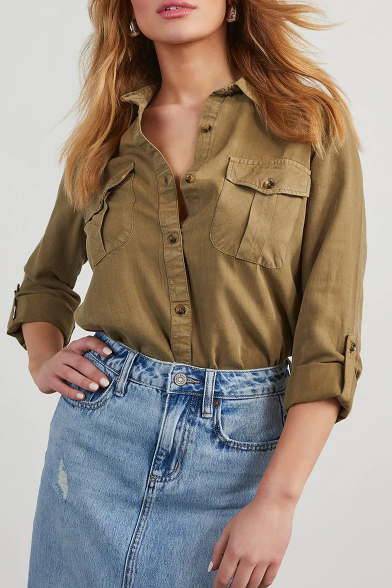Rosalinda - Blusa casual a maniche lunghe con colletto e bottoni