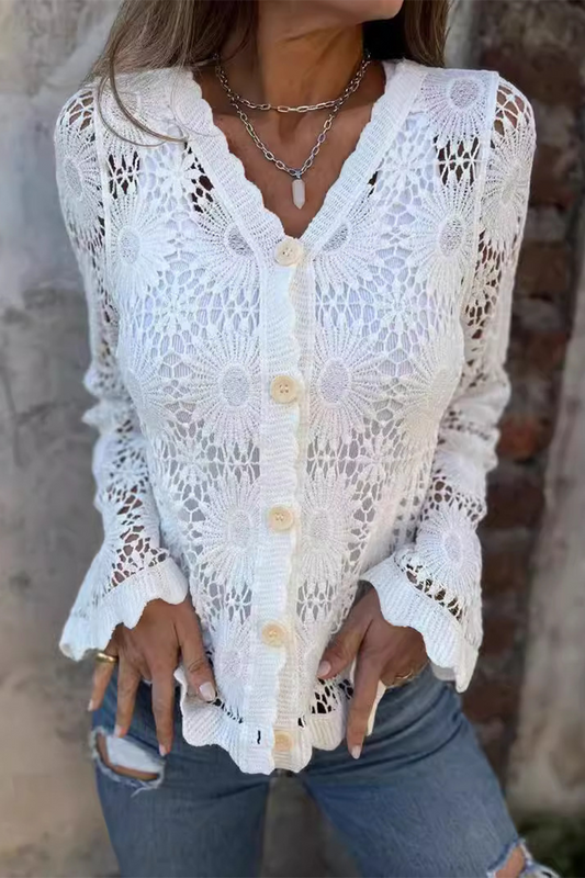 Niana - Blusa con scollo a V e dettagli traforati