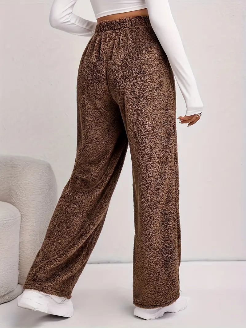 Deby - Pantaloni casual in pile a tinta unita