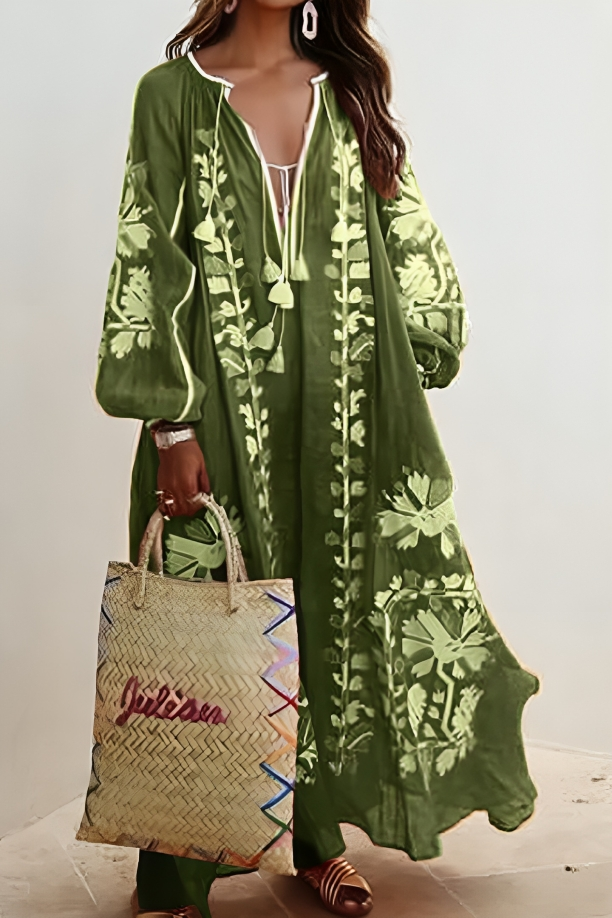 Revina - Abito maxi lungo a maniche lunghe con stampa floreale