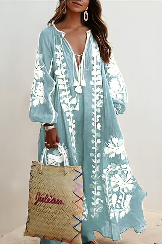 Revina - Abito maxi lungo a maniche lunghe con stampa floreale