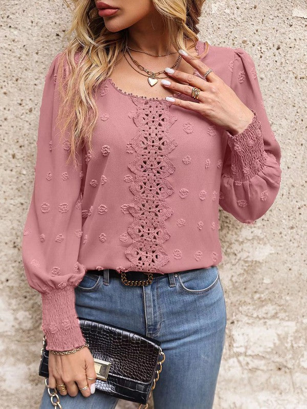 Vienna - Camicetta elegante a maniche lunghe con pois svizzeri